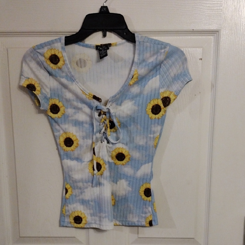 Rue21 Blue Fitted Cap Sleeve Blouse